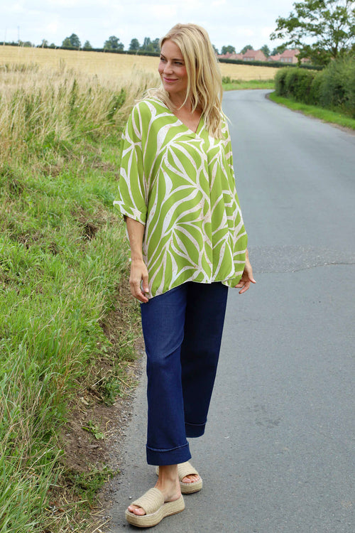 Morgan Print V-Neck Top Green - Image 2