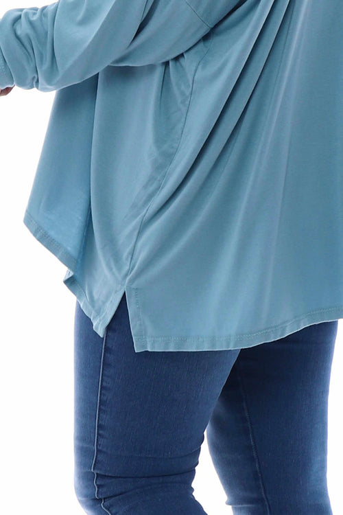 Lucy V-Neck Cotton Top Blue - Image 5