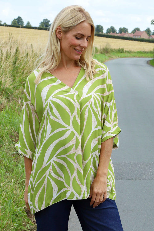 Morgan Print V-Neck Top Green - Image 1