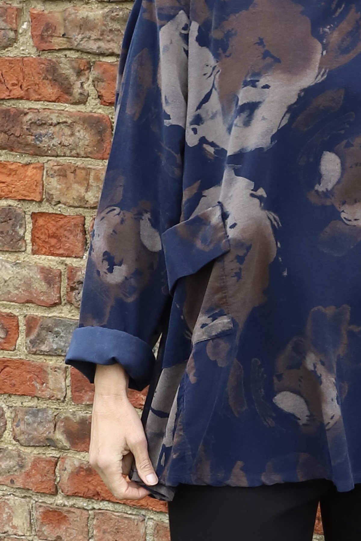 Rachel Print Needlecord Top Navy