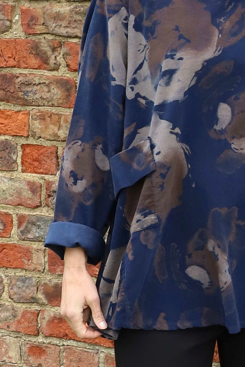 Rachel Print Needlecord Top Navy - Image 3