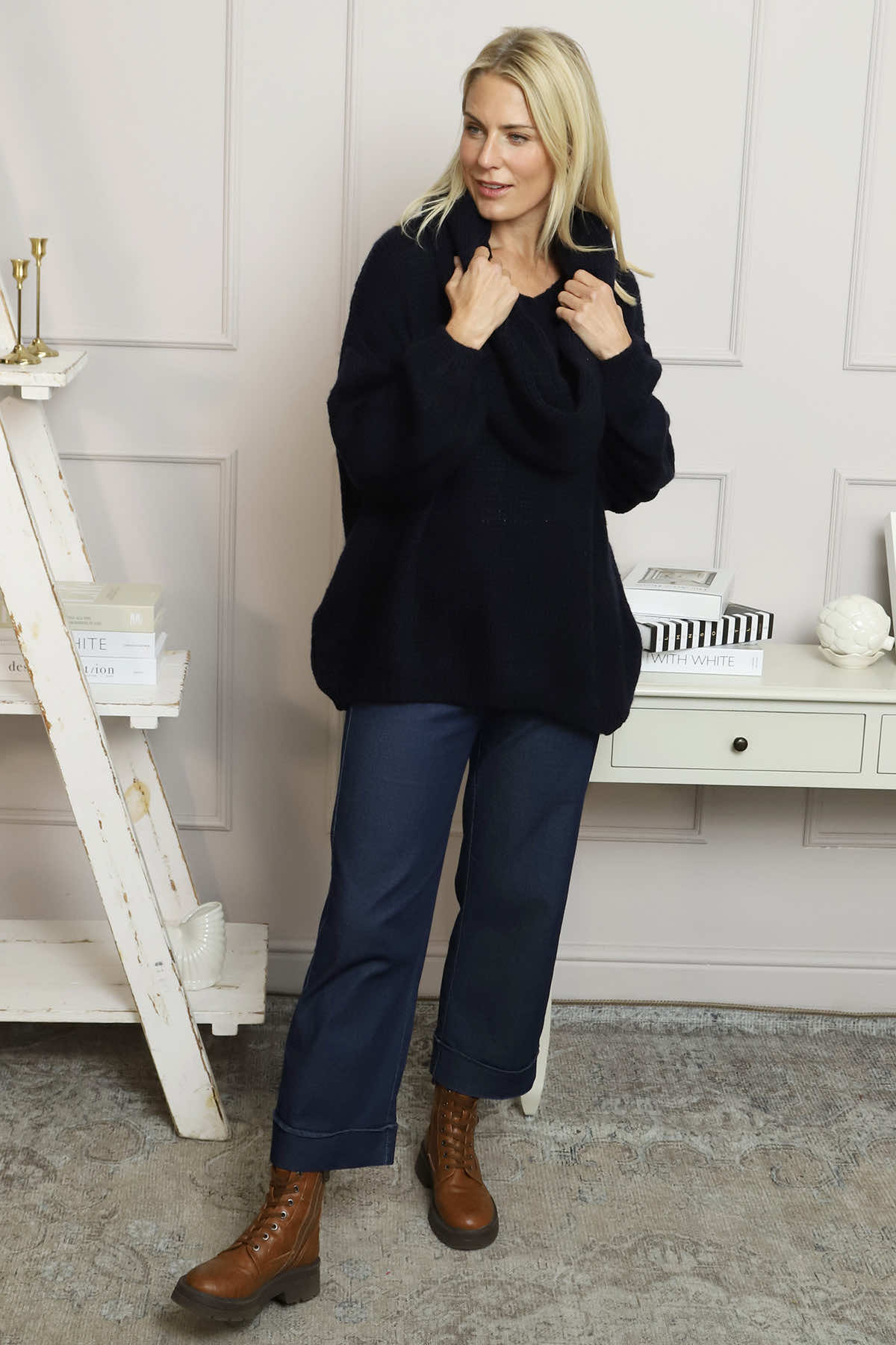 Baylin Scarf Knitted Jumper Navy