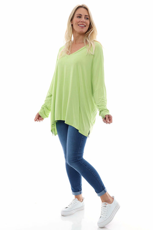 Lucy V-Neck Cotton Top Lime