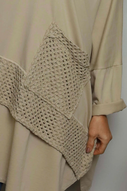 Mozelle Crochet Detail Cotton Top Stone - Image 3