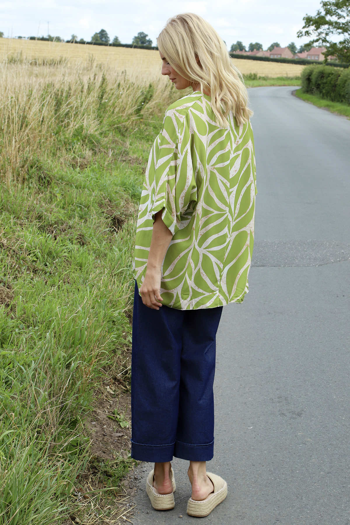 Morgan Print V-Neck Top Green