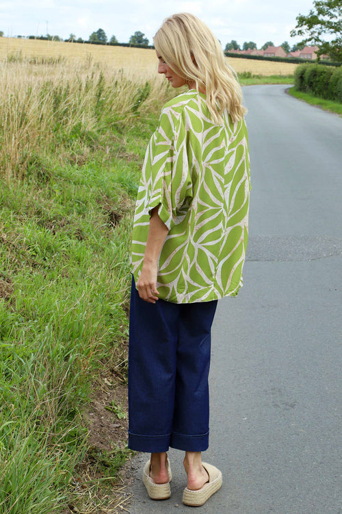 Morgan Print V-Neck Top Green - Image 4