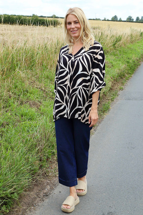 Morgan Print V-Neck Top Black - Image 2