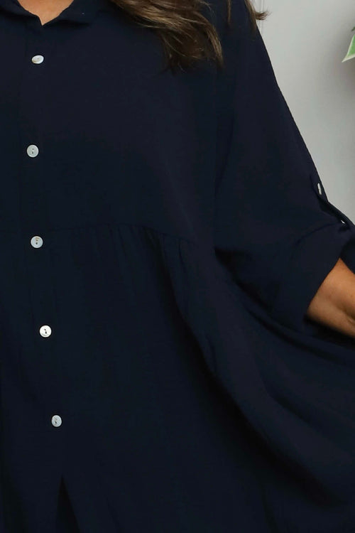 Jennifer Pleated Shirt Navy - Image 3