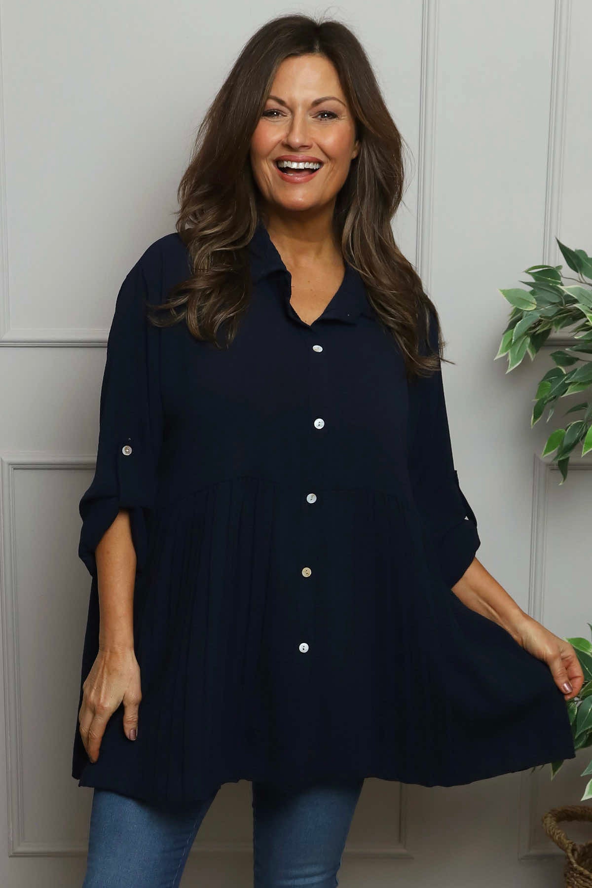 Jennifer Pleated Shirt Navy