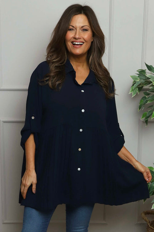 Jennifer Pleated Shirt Navy - Image 2