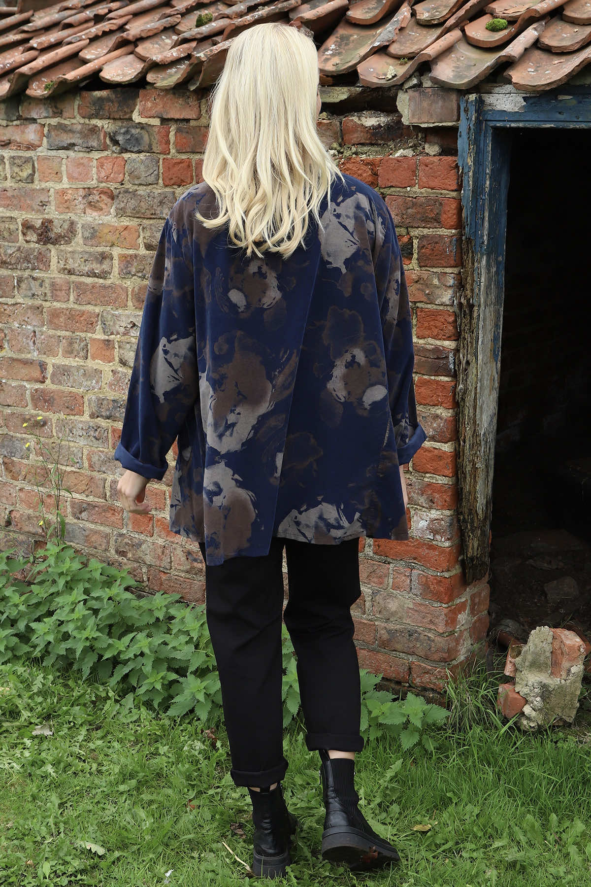 Rachel Print Needlecord Top Navy