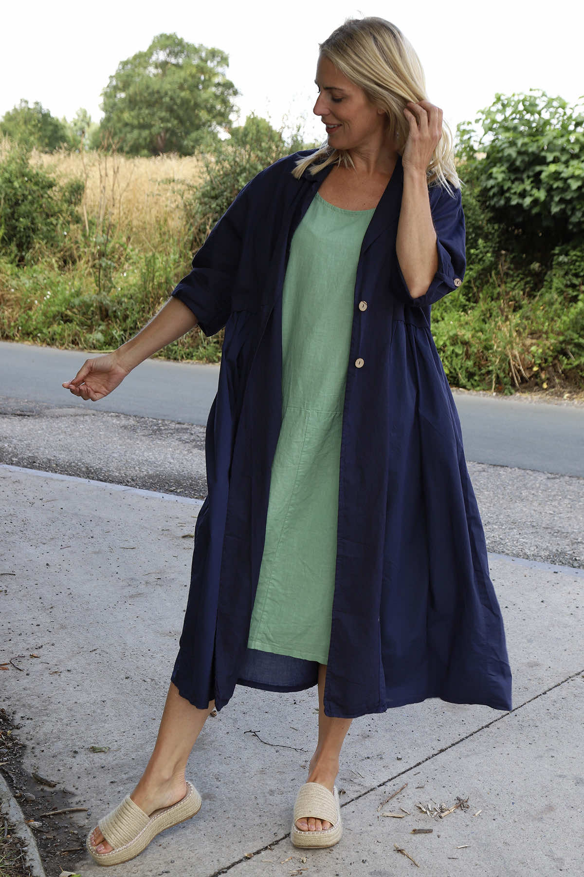 Meryl Long Cotton Jacket Navy