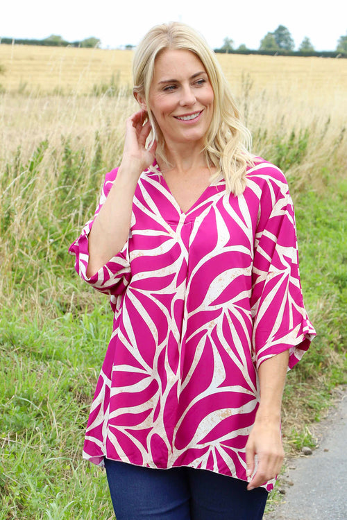 Morgan Print V-Neck Top Berry - Image 1