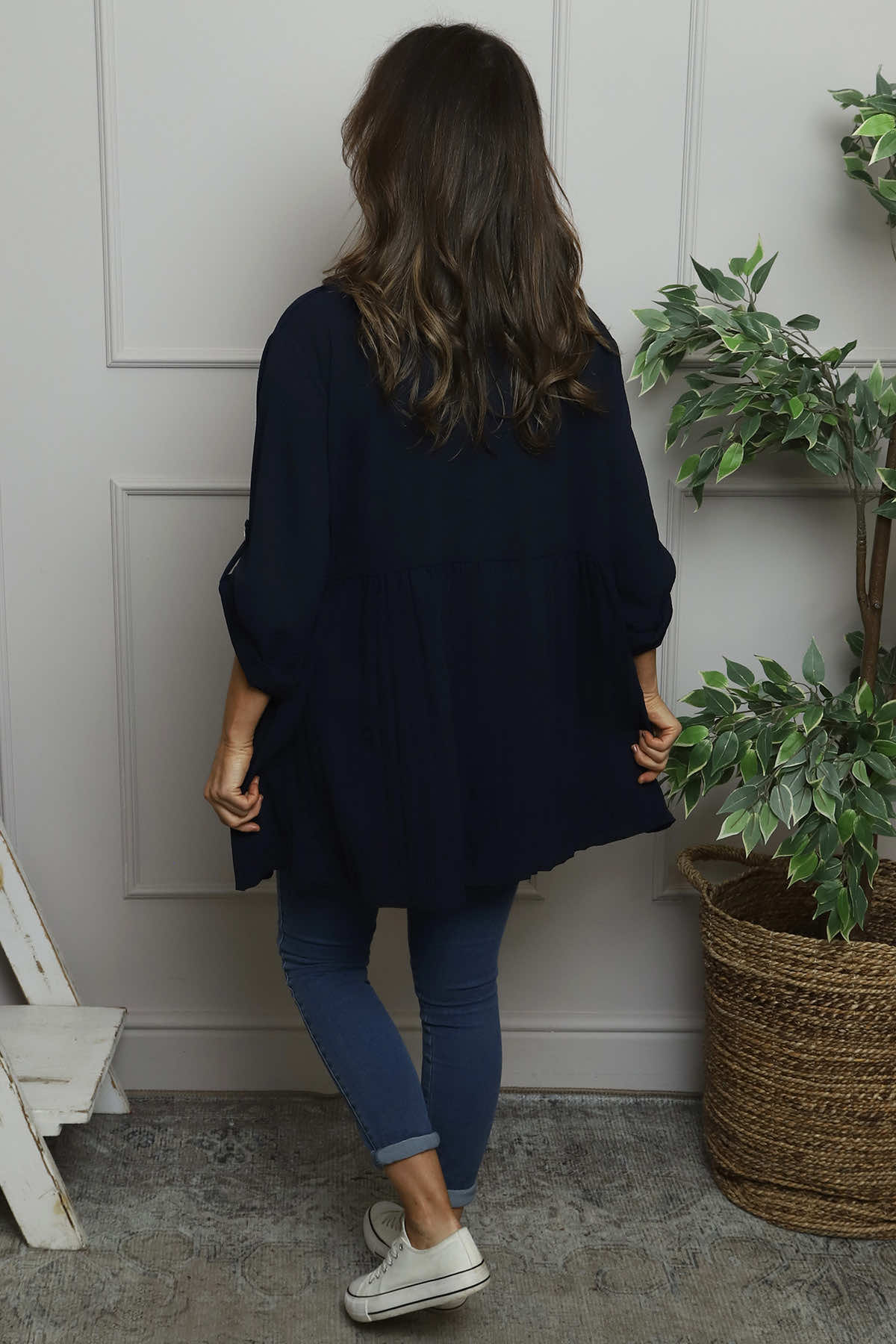 Jennifer Pleated Shirt Navy
