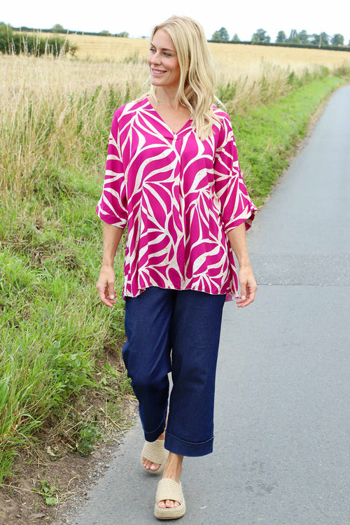 Morgan Print V-Neck Top Berry - Image 2