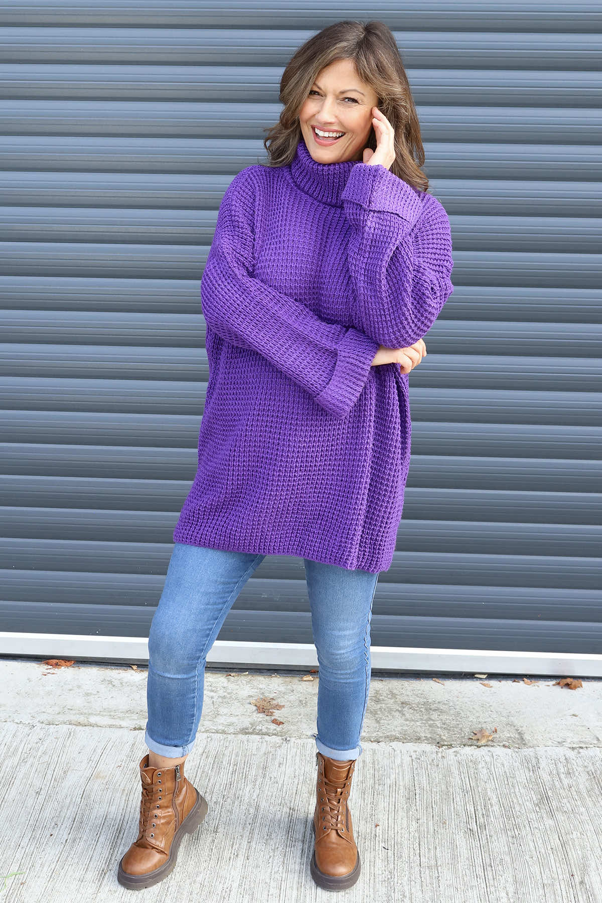 Romilly Polo Neck Knitted Jumper Purple