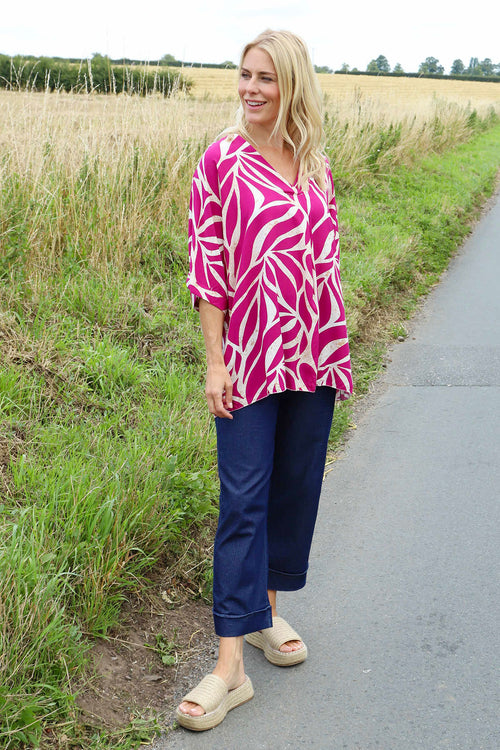 Morgan Print V-Neck Top Berry - Image 3