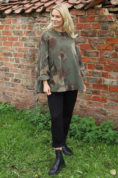 Rachel Print Needlecord Top Khaki