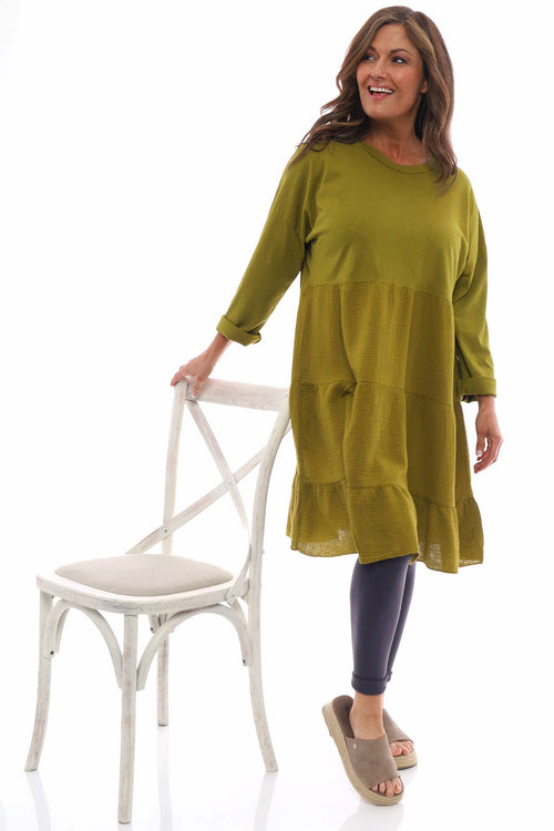 Sheriam Crinkle Tiered Cotton Tunic Mustard