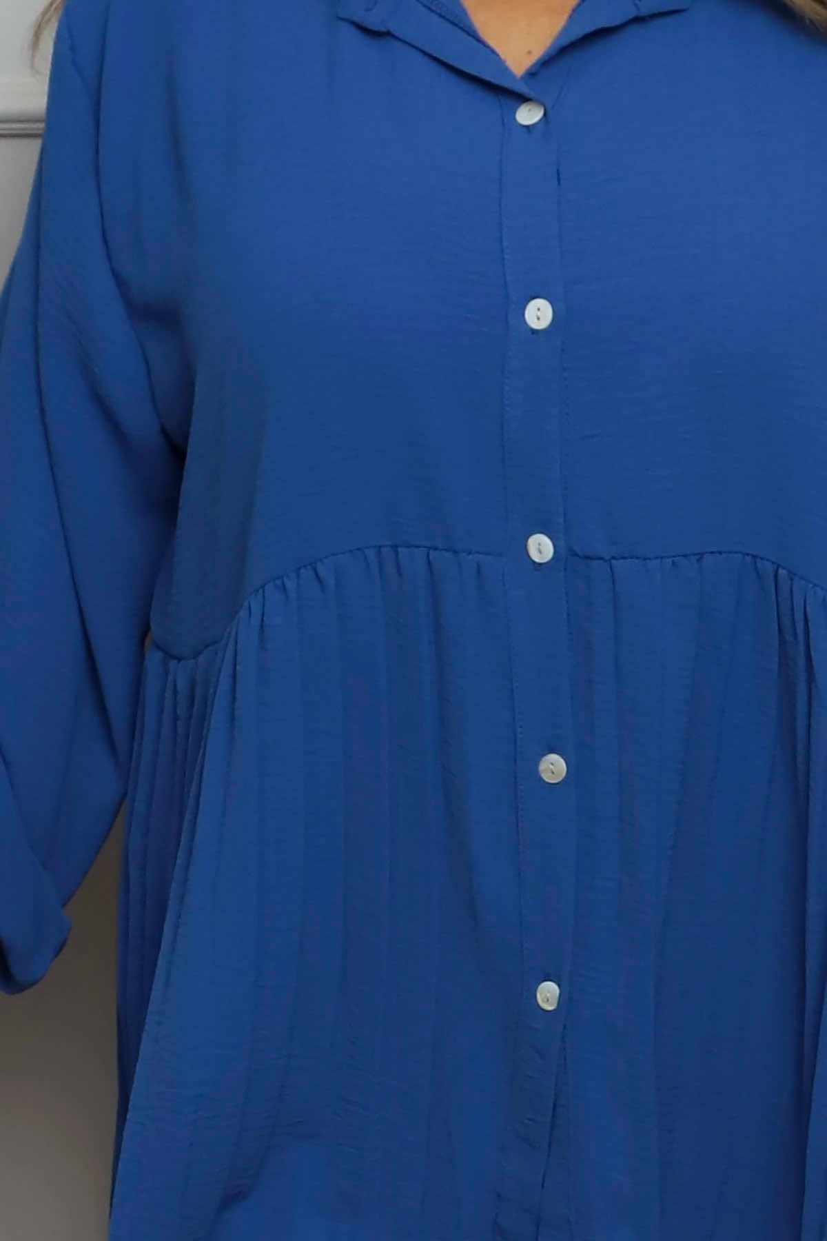 Jennifer Pleated Shirt Cobalt