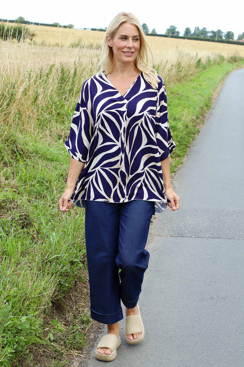 Morgan Print V-Neck Top Navy - Image 3