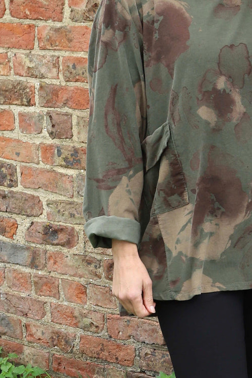 Rachel Print Needlecord Top Khaki - Image 3