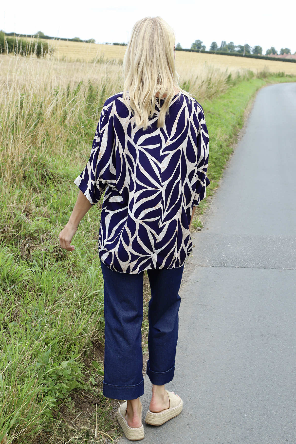 Morgan Print V-Neck Top Navy