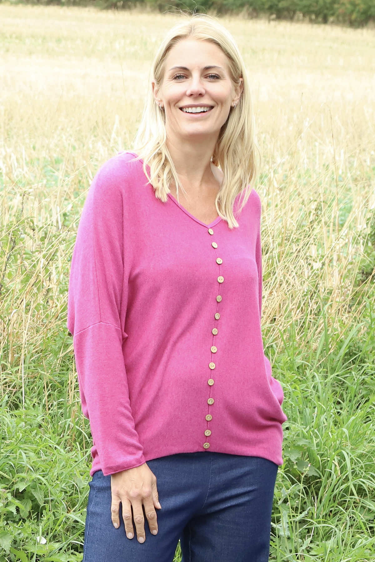 Blythe Button Detail Top Berry