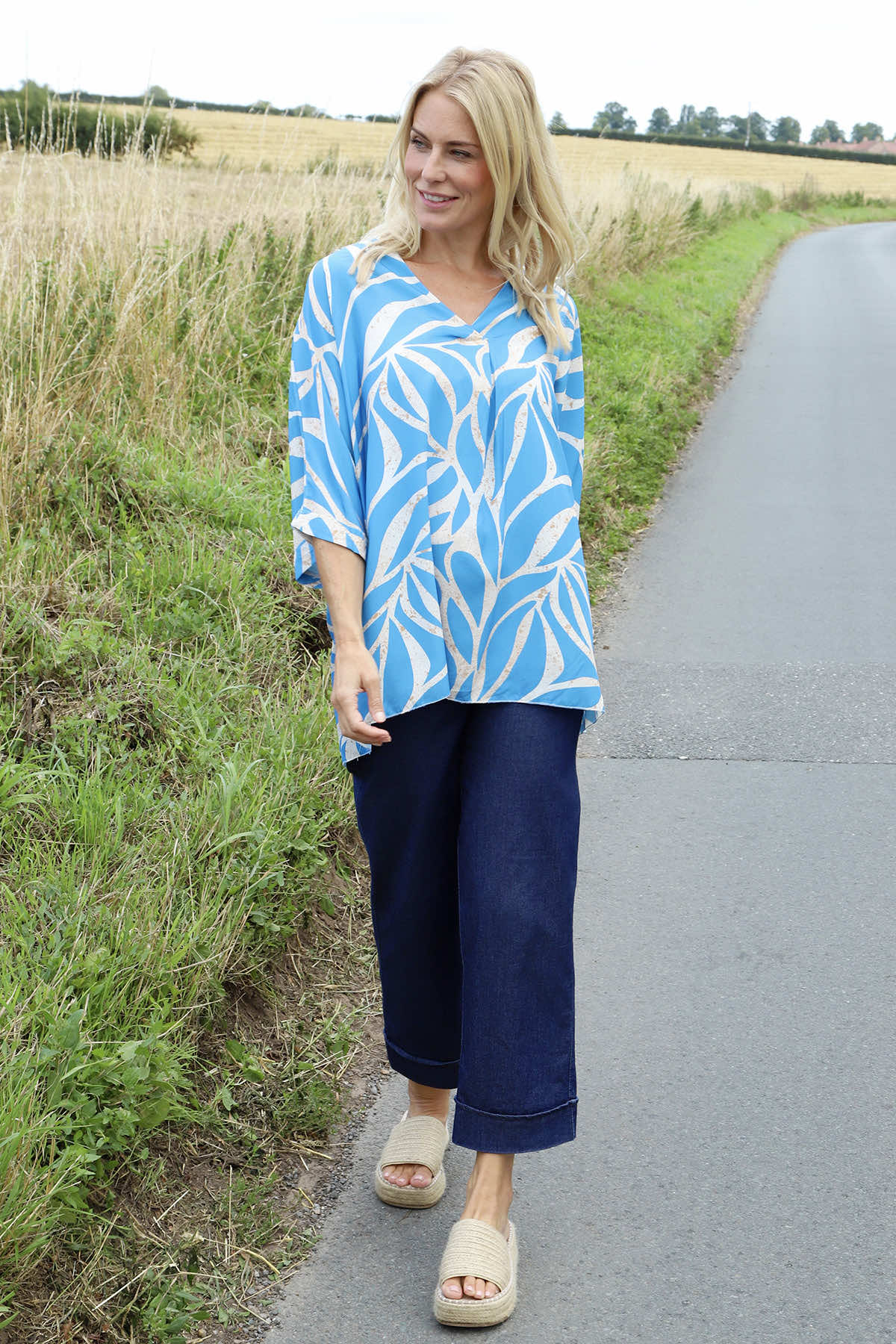 Morgan Print V-Neck Top Blue