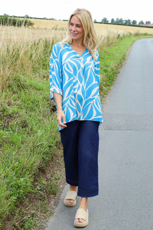 Morgan Print V-Neck Top Blue - Image 3