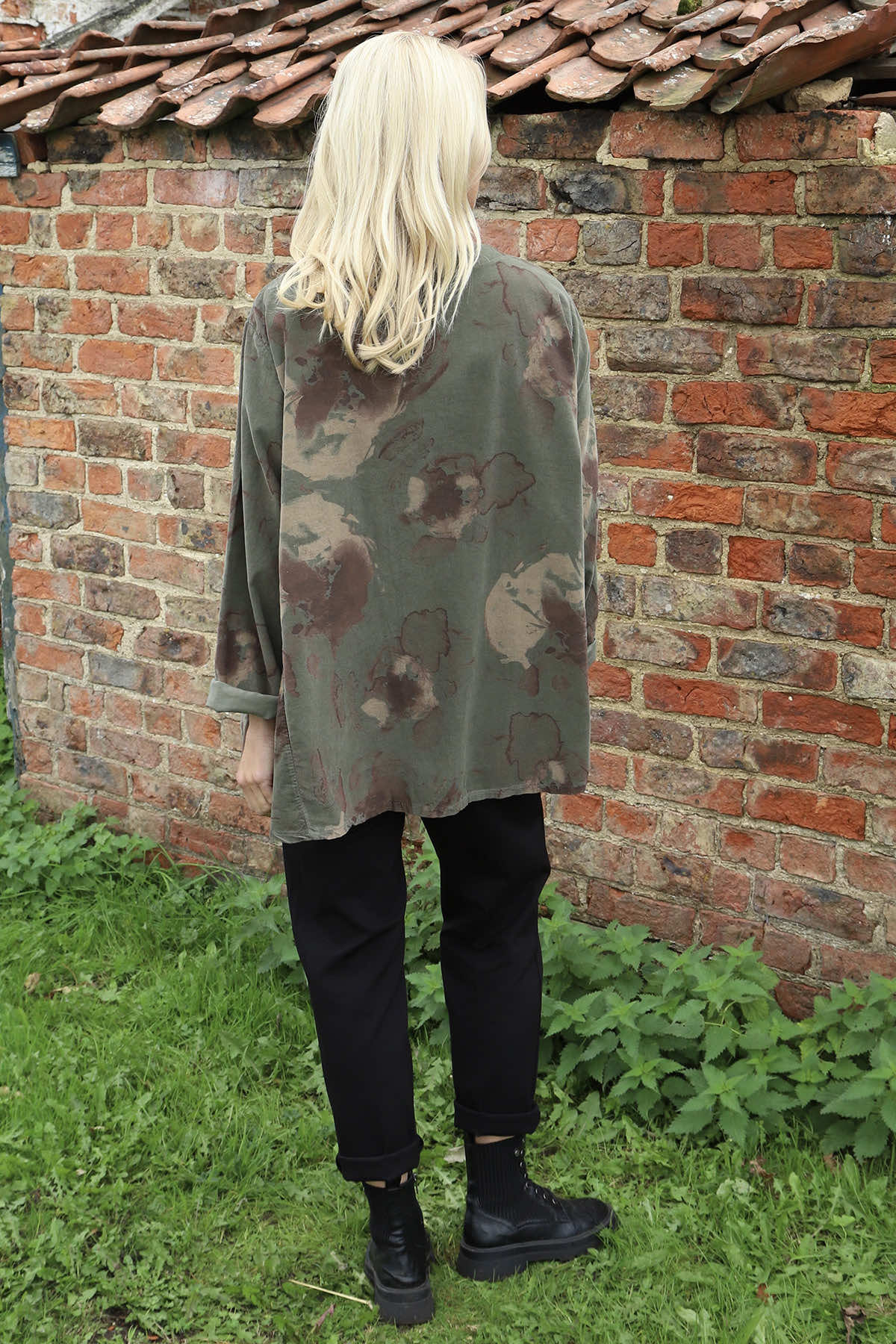 Rachel Print Needlecord Top Khaki