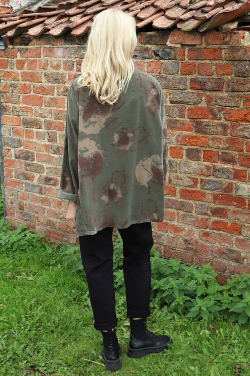 Rachel Print Needlecord Top Khaki - Image 4