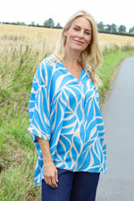 Morgan Print V-Neck Top Blue Blue - Morgan Print V-Neck Top Blue