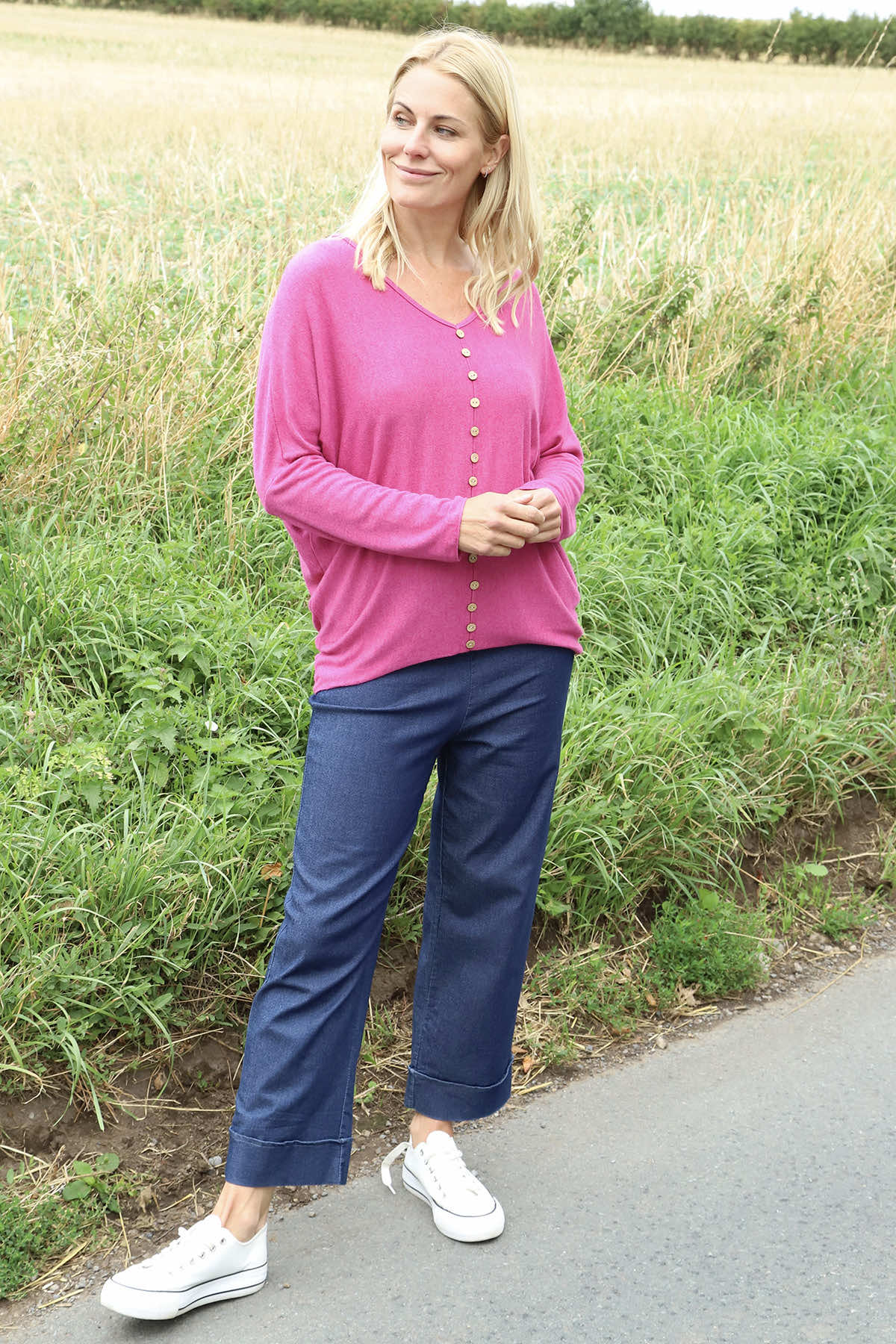 Blythe Button Detail Top Berry