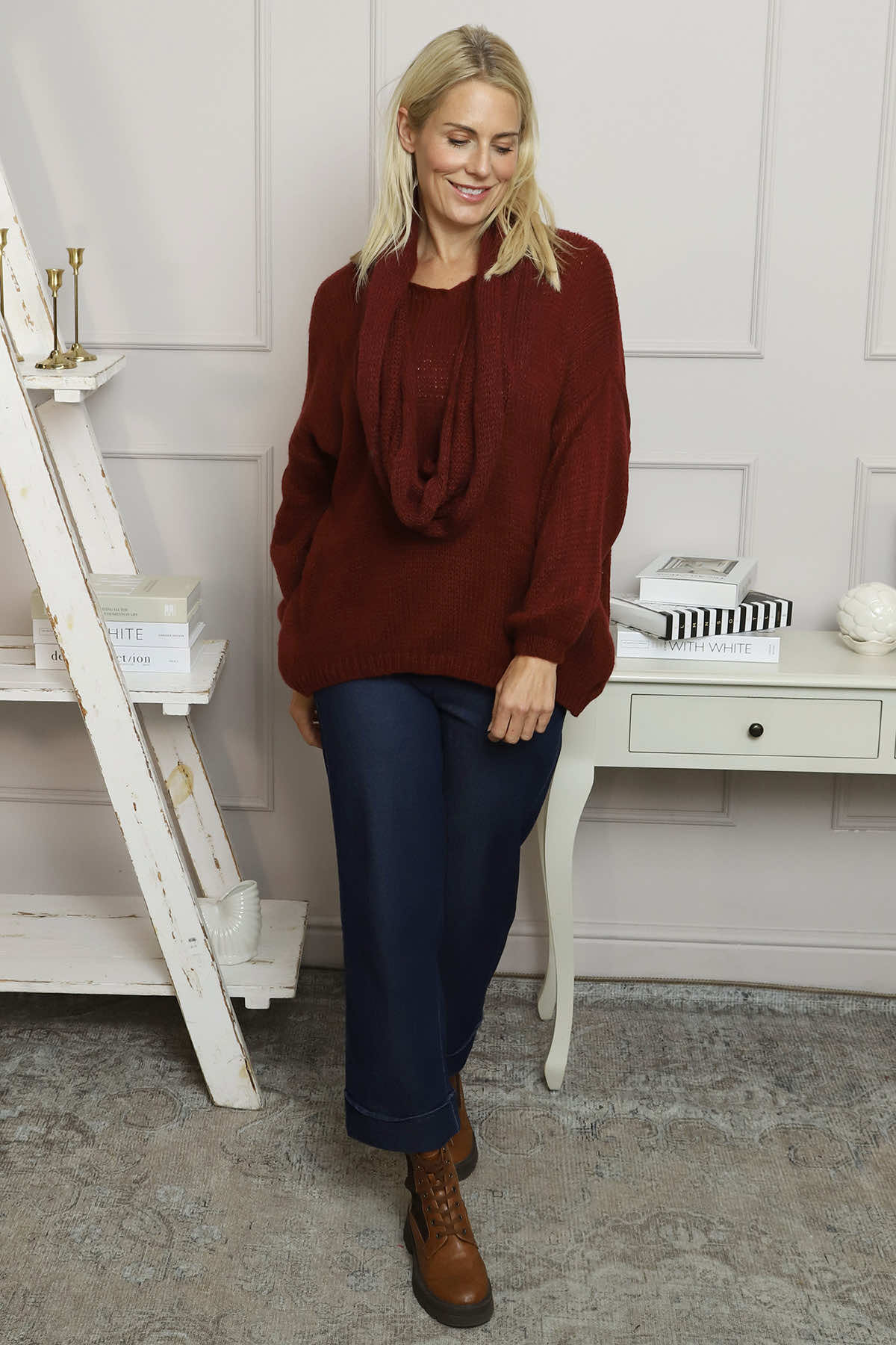 Baylin Scarf Knitted Jumper Wine