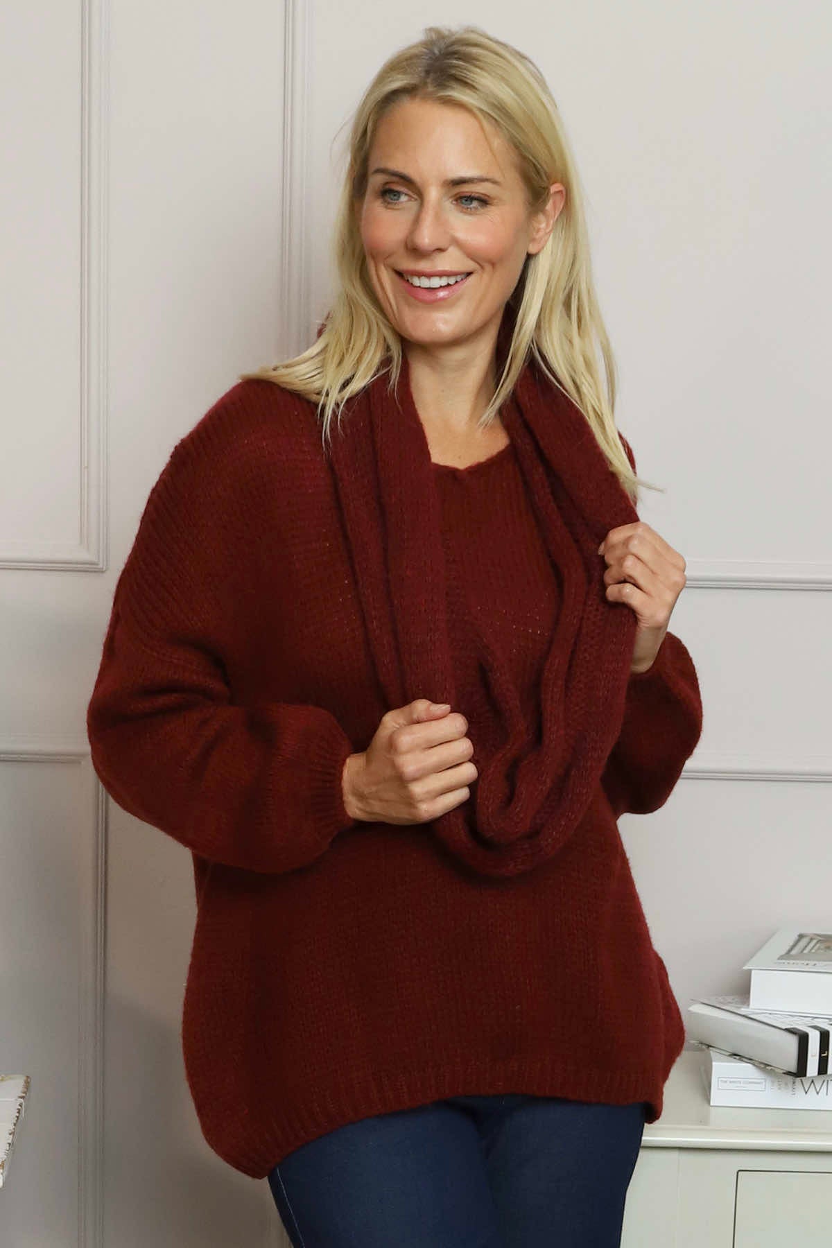 Baylin Scarf Knitted Jumper Wine