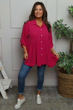 Jennifer Pleated Shirt Fuchsia