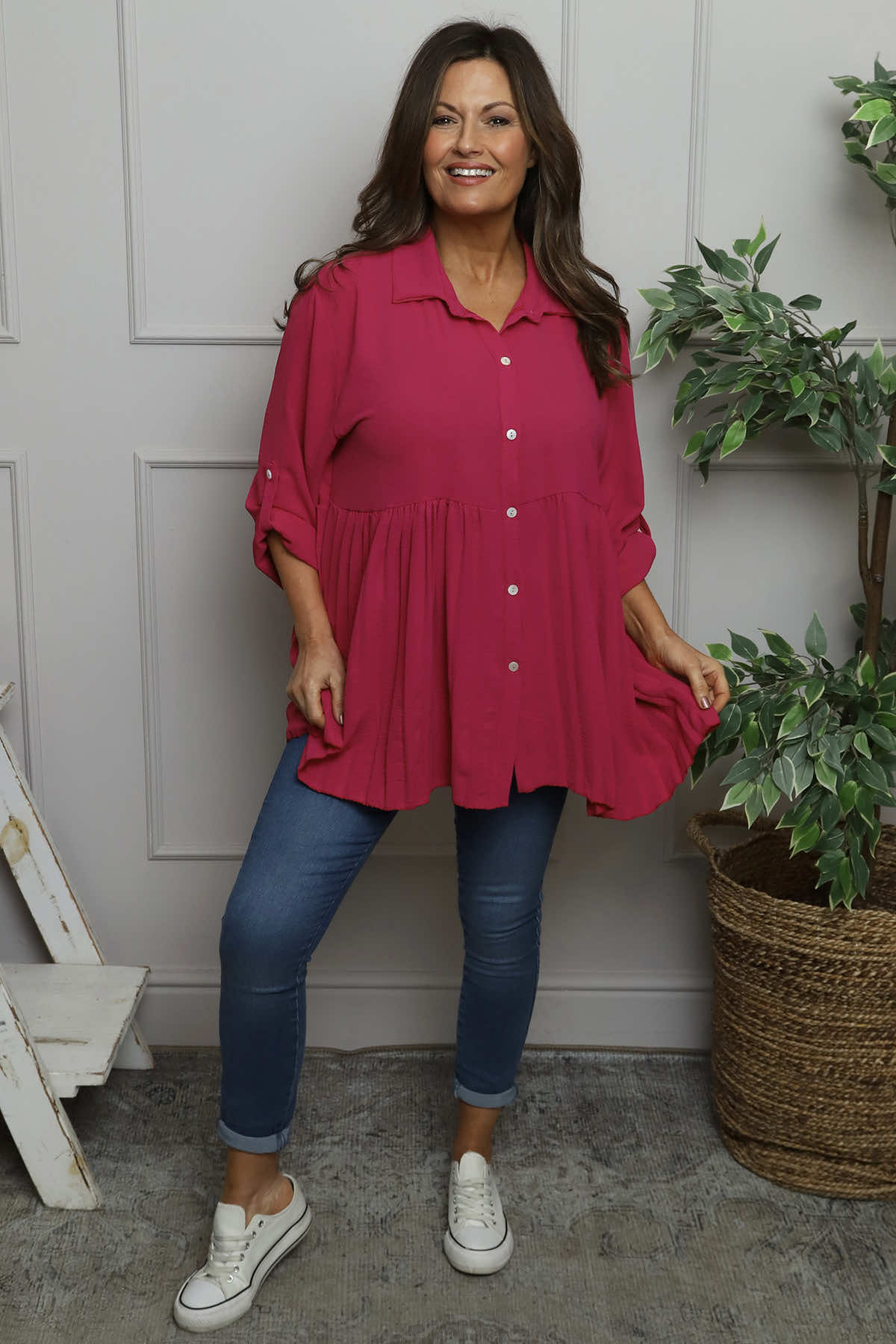 Jennifer Pleated Shirt Fuchsia