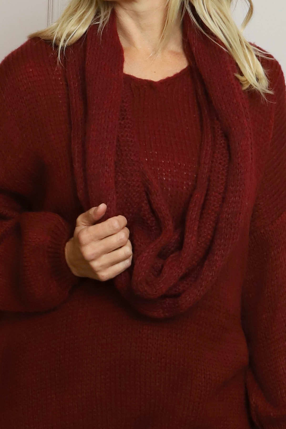 Baylin Scarf Knitted Jumper Wine