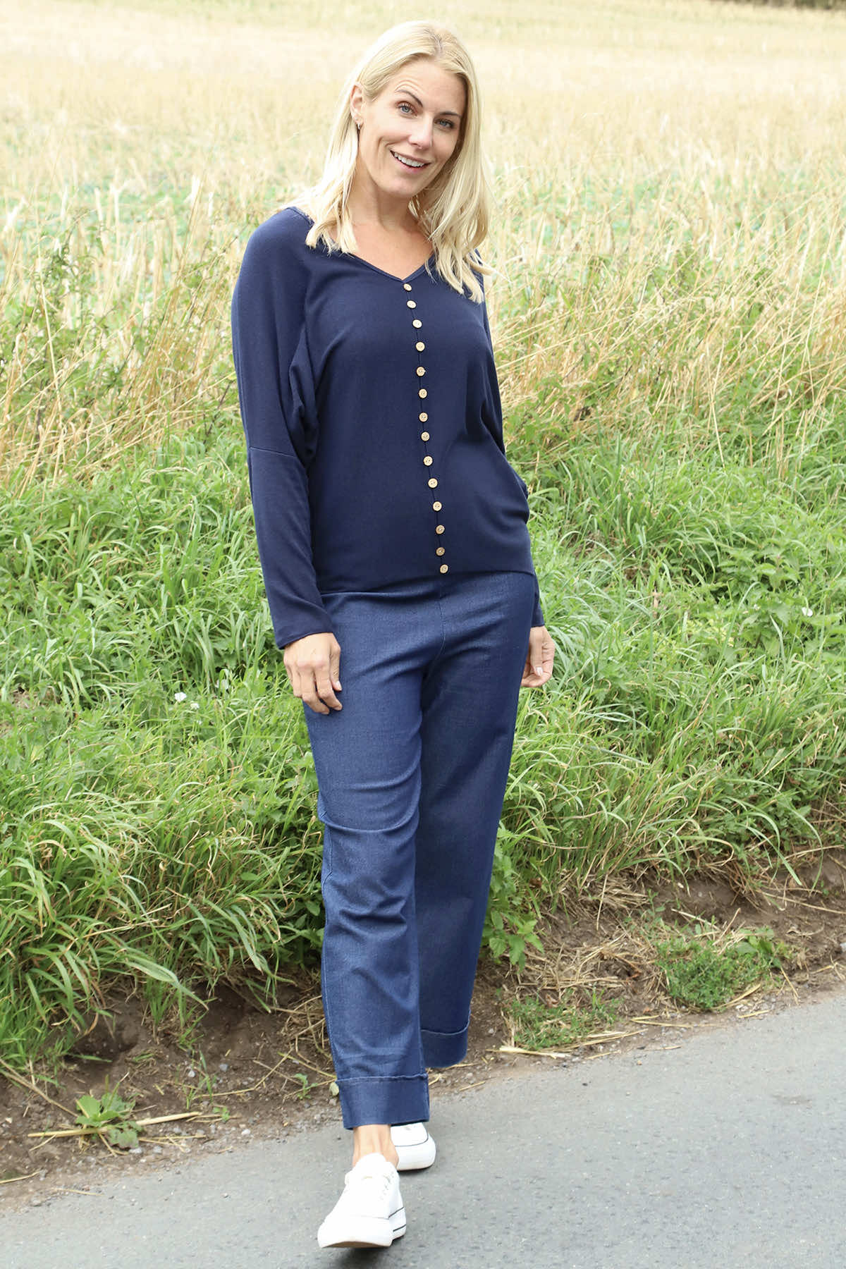 Blythe Button Detail Top Navy