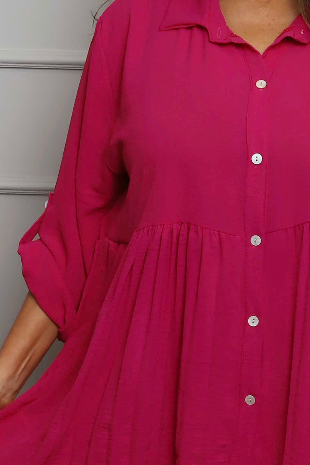 Jennifer Pleated Shirt Fuchsia