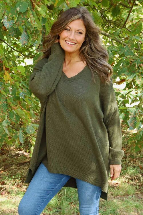 Josephine V-Neck Knitted Jumper Khaki