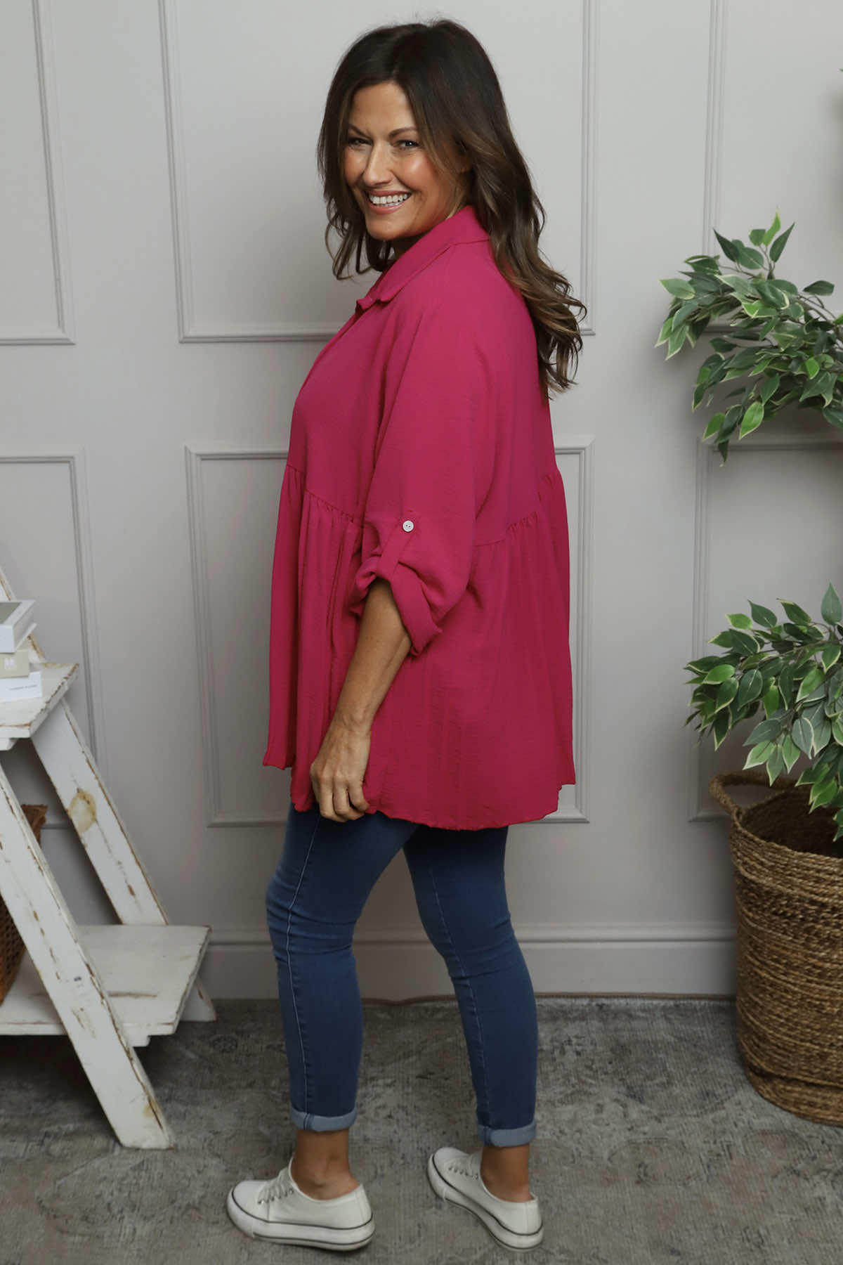 Jennifer Pleated Shirt Fuchsia