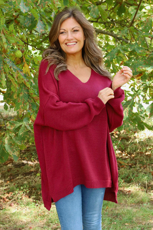 Josephine V-Neck Knitted Jumper Wine - Image 3