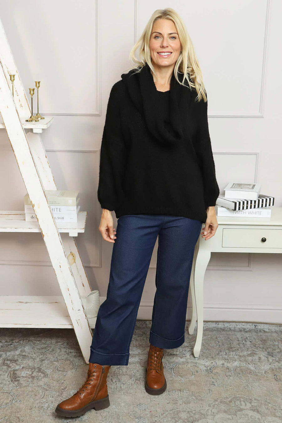 Baylin Scarf Knitted Jumper Black