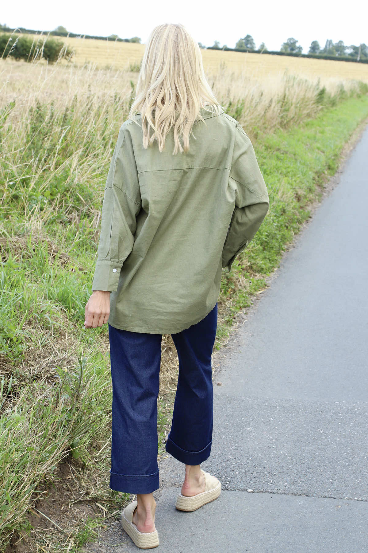 Audrey Collared Linen Top Khaki