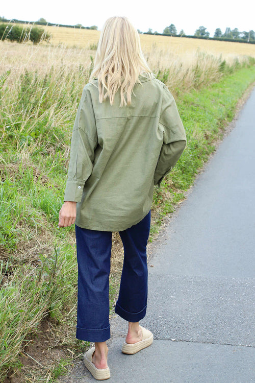 Audrey Collared Linen Top Khaki - Image 4