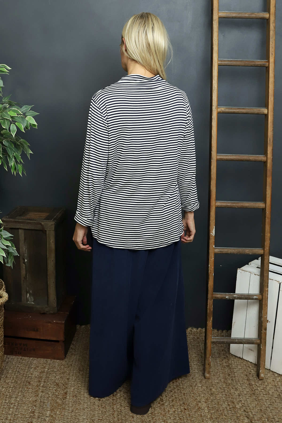 Lyssa Cowl Neck Stripe Top Navy