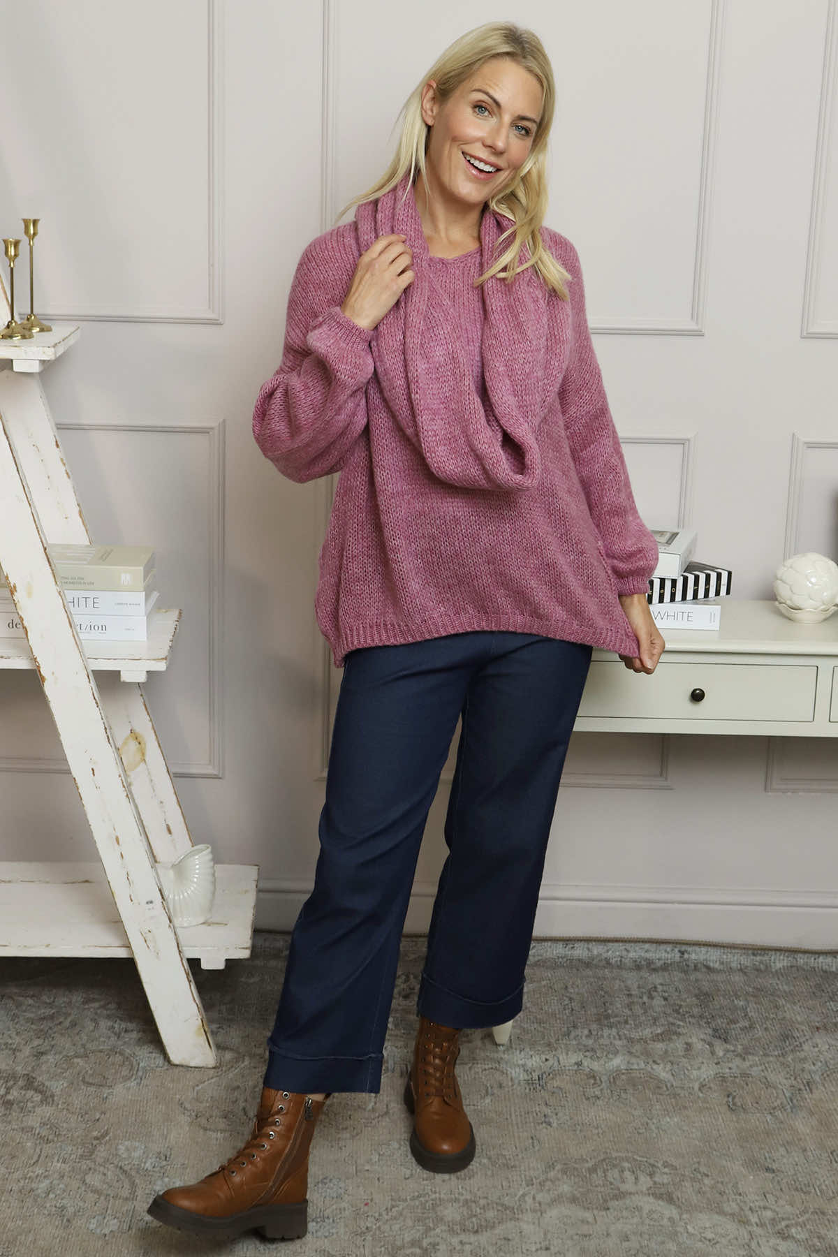 Baylin Scarf Knitted Jumper Pink