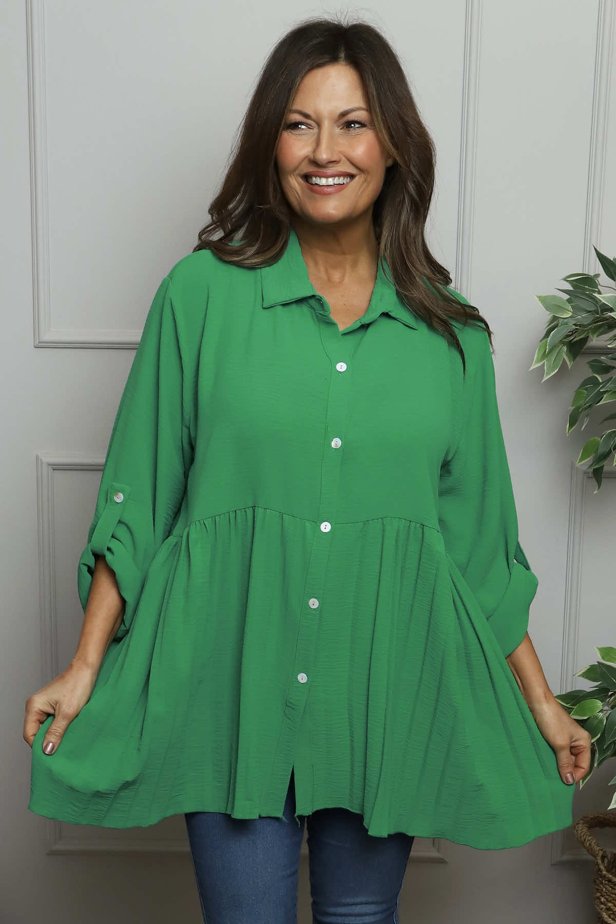 Jennifer Pleated Shirt Emerald